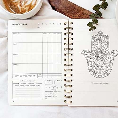 Kunitsa Co. Food and Exercise Journal for Women - Track Meals, Nutrition, and Weight Loss, 90 Days, Walnut Brown, 8.5 x 6 Inches - color: walnut brown