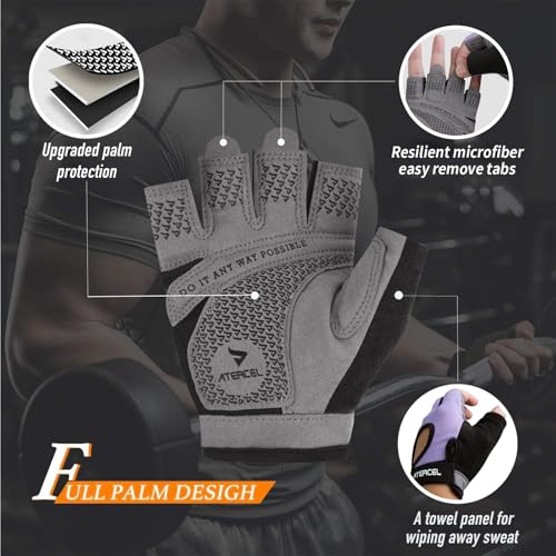 ATERCEL Weight Lifting Gloves Full Palm Protection, Workout Gloves for Gym, Cycling, Exercise, Breathable, Super Lightweight for Mens and Women - color: Violet, size: Medium