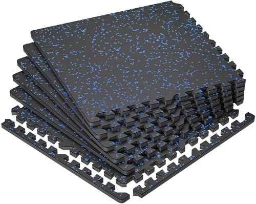 SUPERJARE 0.79'' Extra-Thick Exercise Equipment Mats, 6 Pcs 24 Sq Ft Rubber Top Floor Tiles with High Density EVA Foam, Interlocking Gym Flooring for Home Gym, Protective Workout Mat, Black/Blue - size: 6 Tiles (24 Sq Ft)