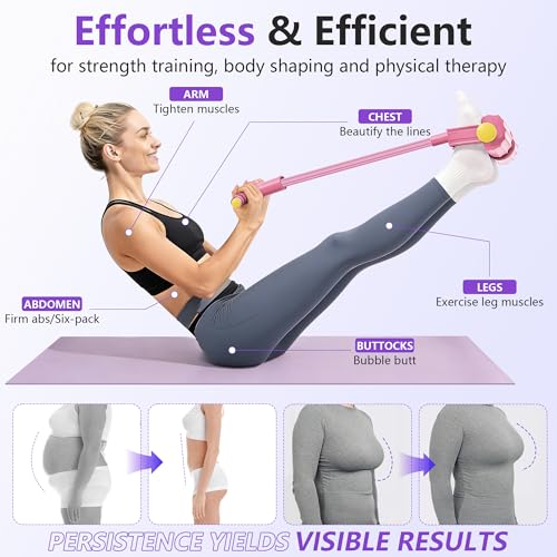 Upgraded Pedal Resistance Band with Handle, Soft Durable Fashion Puller Exercise with Thickened 6 Tension Ropes, Tube Pedal Resistance Device for Abdomen, Waist, Arm, Leg, Core/ABS - color: Pink