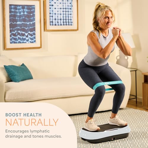Lifepro Waver Mini Vibration Plate Exercise Machine with Resistance Bands | Compact Design, 99 Speed Levels, 10 Presets, Non-Slip Surface — Vibration Plate for Lymphatic Drainage, Full Body Workout - color: White