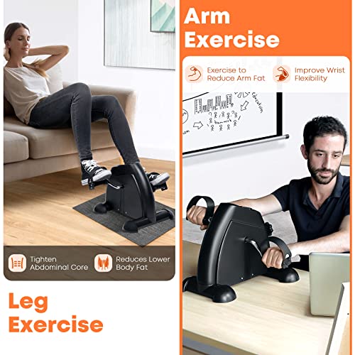 Mini Exercise Bike, AGM Under Desk Bike Pedal Exerciser Foot Cycle Arm & Leg Pedal Exerciser with LCD Screen Displays - color: Black