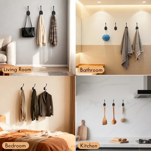 18 Pack Wall Hooks for Hanging, Strong Load-Bearing Capacity, Metal Towel Hook, Easy Installation, Coat Hooks Heavy Duty, Apply to Bathrooms, Bedrooms, Living Rooms, Entrances(Black)