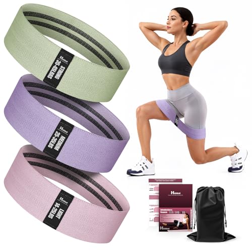 Fabric Resistance Band Set with Exercise Guide, 3 Levels for Hip and Glute | For women and men; 3 resistance levels with an exercise guide for legs, squats, yoga, fitness, and physical therapy - color: Morandi Colors - green, purple, pink