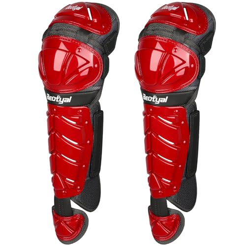 Baseball Softball Catcher Leg Guards Shin Guards for Youth Adult - size: 12"-Youth Red