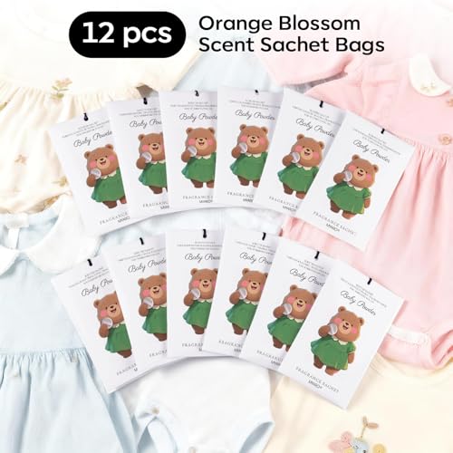 MYARO 12 Packs Baby Powder Scent Sachets Room Air Freshener for Closet Drawer Clothes Storage Small Space Odor Eliminator - color: Baby Powder