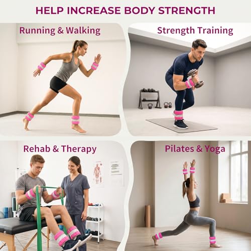 Adjustable Ankle Weights 1-3/4/5/6/8/10/20 LBS Pair with Removable Sandbags for Women & Men - color: rose red, size: 3lbs Pair (1.5lb Each Weight)