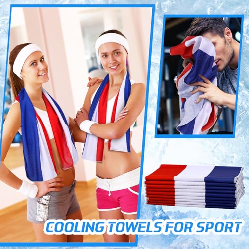 Coume 20 Pcs 4th of July Cooling Towel Bulk for Neck Face 40 x 12 Inch Double Layer Microfiber Soft Breathable Sport Red White Blue Towel for 250th Anniversary Patriotic Decor, Moisture Wicking Cold