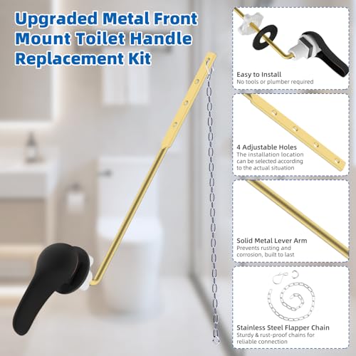 Hibbent Metal Front Mount Toilet Handle Replacement Kit, Oil Rubbed Bronze | Upgraded Metal Flush Lever, Universal Toilet Flush Handle Fit Front Tanks, Stainless Steel Flapper Chains, 4 Adjustable Holes - color: Oil Rubbed Bronze, style: Classic
