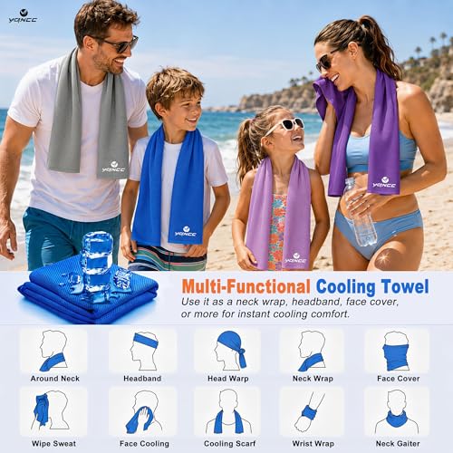 YQXCC 4 Pack Cooling Towels (40"x12"), Cool Neck Towel, Soft Breathable Microfiber for Gym, Yoga, Golf, Running, Camping & Summer Outdoor Activities - color: Light Gray + Light Blue + Rose Red + Green