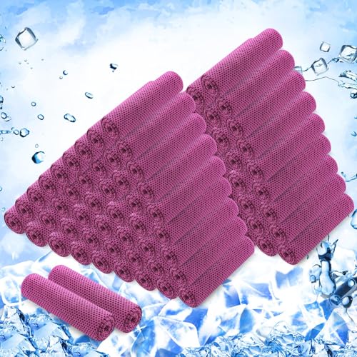 Hosuly 100 Pack Cooling Towels, 40"x12" Cooling Towels for Neck and Face Breathable Soft Chilly Sweat Rag Microfiber Sport Rags for Gym Yoga Golf Running - color: Rose Red