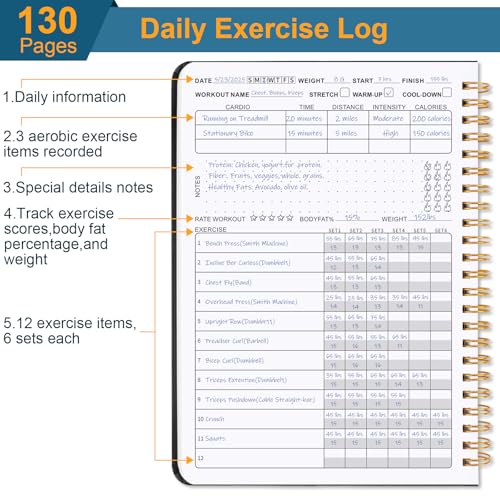 Guirnd Undated Fitness Workout Journal for Men & Women, A5(8.5" x 6.7") Fitness Journal Workout Planner, Workout Log Book Planner for Tracking, Motivating, and Achieving Your Fitness Goals - Black - color: Black