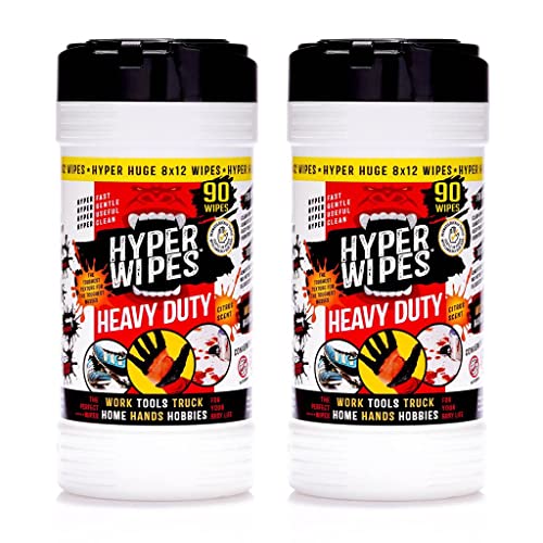 Juniper CLEAN Hyper Wipes, 2 Pack Heavy Duty Hand & Tool Cleaning Wipes, 8"x12" Multi-Surface Cleaning Wipes, Degreasing, All Purpose Cleaner, Mechanic, Work Wipes, 180 Count Canister - size: 90 Count (Pack of 2)