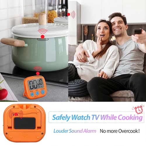 Weewooday 24 Pcs Small Digital Kitchen Timer Magnetic Back and Switch Minute Second Count up Countdown Big LCD Display Loud Alarm for Teacher Cooking Baking (Pink,Orange) - color: Pink, Orange