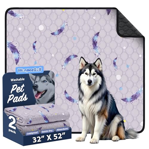 Washable Dog Pee Pads, Non-Slip Waterproof, 32 x 52 in, 2 Pack, Feather | Super absorbent, waterproof and non-slip; washable, reusable dog pads for crates, playpens, floors, furniture and travel - color: Feather Pattern, size: 32"x52"(Pack of 2)