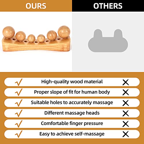 Psoas Release Tool,Neck Back Psoas Hip Hook Stretcher,Wood Therapy Massage Tools,with Adjustable 6 Massage Heads - color: Nature Color