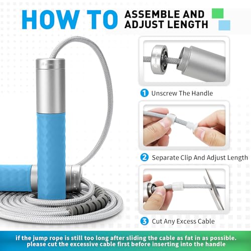 Weighted Jump Rope for Men, Women (1.5LB) - Alloy Steel Handles, Speed Skipping Rope, Gym,Indoor/Outdoor - Fitness, Workout, Boxing - Solid PVC & Cotton Rope - color: SILVER-BLUE