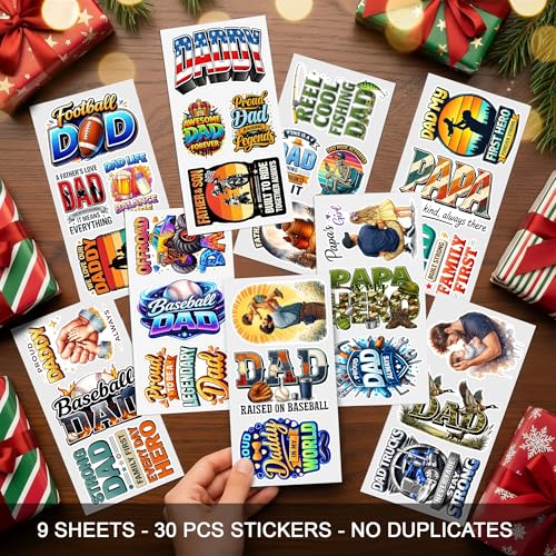 30 PCS Funny Dad Stickers Pack, Cute Durable Vinyl Decals, Fatherhood Waterproof Sticker, for Car Laptop Water Bottle Helmet Scrapbooking, Gifts for Adults Men Dads Grandpa Men Father's Day - color: Dad Stickers