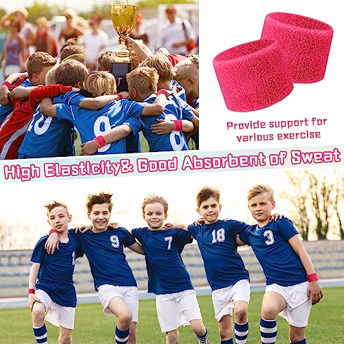 Lounsweer Wrist Sweatbands Bulk for Kids Adult Teams Sweat Bands Sports Wristband Athletic Neon Sweatbands for Football Basketball Tennis Running Gym Party Gifts - color: Rose Red