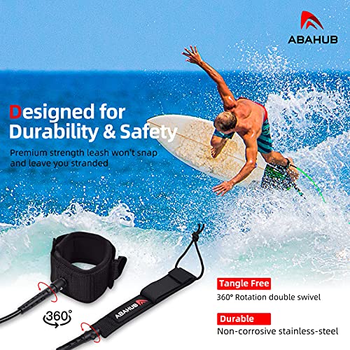 Abahub Surfboard Leash, 6/7/8/9/10 ft Straight Legrope Strap for Boards | Premium Surf Leash,Shortboard,Longboard,Durable,Tangle Free,Anti-Slip - color: Clear Blue Core, size: 7ft & 7mm