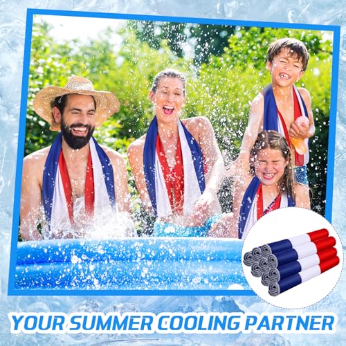 Coume 20 Pcs 4th of July Cooling Towel Bulk for Neck Face 40 x 12 Inch Double Layer Microfiber Soft Breathable Sport Red White Blue Towel for 250th Anniversary Patriotic Decor, Moisture Wicking Cold