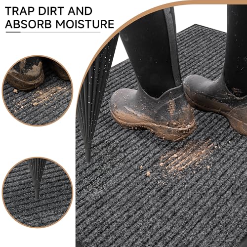 100pointONE Front Door Mat for Outside Entrance, 72" x 24", Dark Gray | Heavy Duty, Indoor Outdoor, Non Slip, Low Profile, Weather Resistant, Easy to Clean, High Traffic Area - color: Dark Grey Striped, size: 2' x 6' (Rectangular)
