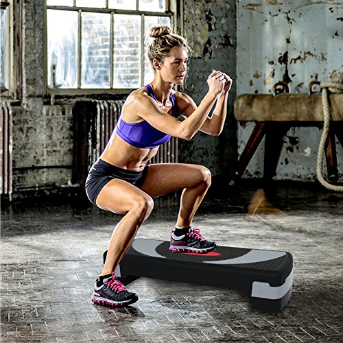 LEMY Adjustable Workout Aerobic Stepper, Exercise Step Platform for Home, Fitness, Gym, Strength Training - color: Black/Gray
