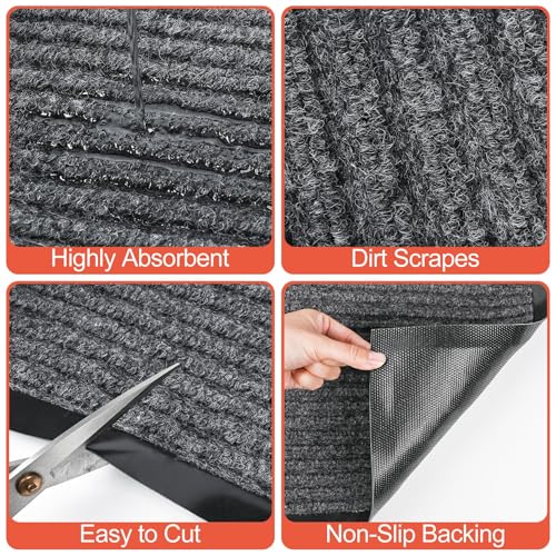 Commercial Floor Mat 1.47' x 2.3' Extra Large Front Door Industrial Rug Heavy Duty Brush Step Entrance Mat Weather Utility Rug with Non Slip Rubber Backing Low Profile for Entryway, Charcoal Grey - size: 1.47 x 2.3 Feet