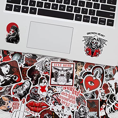 50PCS Goth Stickers Aesthetic PET Transparent Stickers Vintage Dark Red Skull Decals Waterproof Decorative Decals for Scrapbook Journal Planner Water Bottles Phone Cases Laptops - color: Devil
