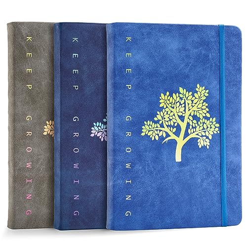 Fanery Sue Journal Notebook 3 Pack Tree of Life Journals for Writing A5 College Ruled Lined Writing Personal Diary Notebooks 180° Lay Flat Thick Paper Hard Cover Leatherette 200 Pages - color: Sea Blue/Dark Blue/Dark Gray, style: 3 Pack
