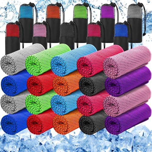 Peryiter 20 Pack Cooling Towels Bulk for Neck and Face Cooling Towel for Hot Weather Quick Dry Sweat Towel Soft Breath Portable with 20 Storage Bags for Gym Yoga Athletes Sports Fitness - size: 12 x 40 Inch