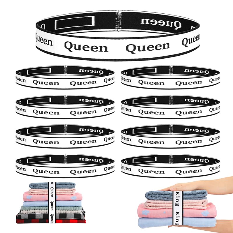 8Pcs Bed Sheet Organizer Bands Sheets Labels for Elastic Bedding Linen Closet Storage Foldable Sheet Set Organizer Sheet Keeper Band Queen - size: 8PcsQueen