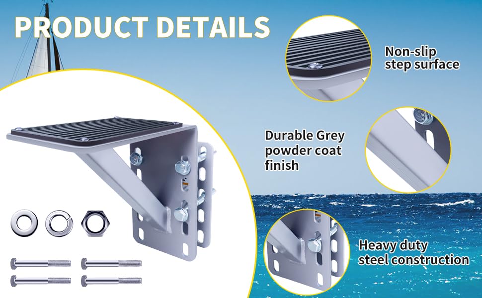 MaxxHaul 70089 Heavy Duty 300-lbs Capacity Steel Trailer Step for Boat and Utility Trailers With Anti-Slip Traction and Powder Coat Finish For 3 inch x 5 inch Frame
