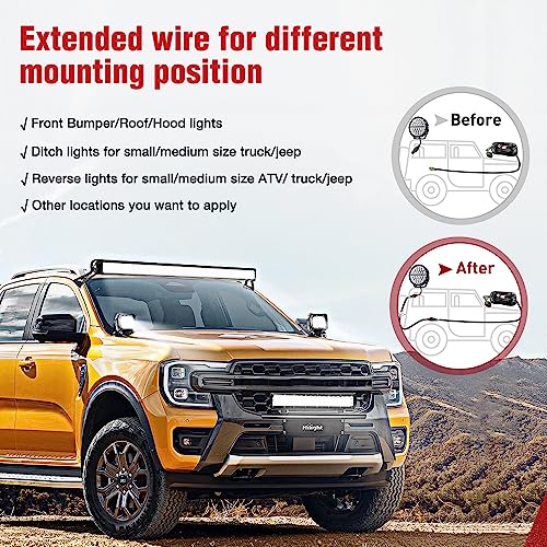 Nilight 2 PCS 16 AWG 10 Feet 3 Pin DT Connector Wiring Harness Extension Kit Plug and Play for Dual Mode Off Road LED Pod Lights Bar DRL Driving Auxiliary Reverse Boat Light - size: 16AWG -10FT 3Pin DT