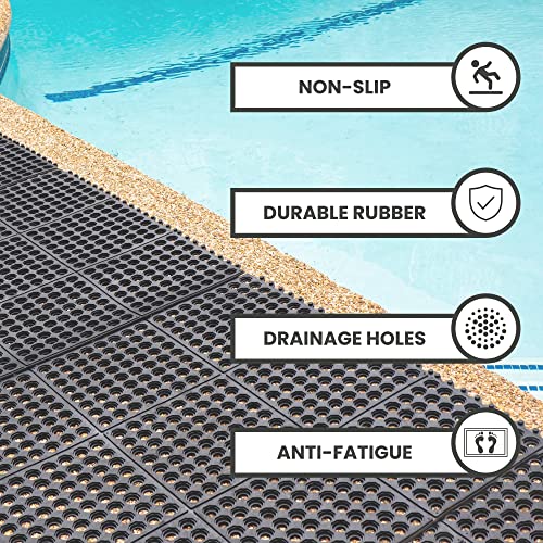 Envelor Interlocking Rubber Floor Tiles with Drainage Holes Anti Fatigue Garage Floor Mat Non Slip Wet Area Mat for Bar, Kitchen, Restaurant, Outdoor, Modular Snap Together 4-Pack, 36 x 36 inches