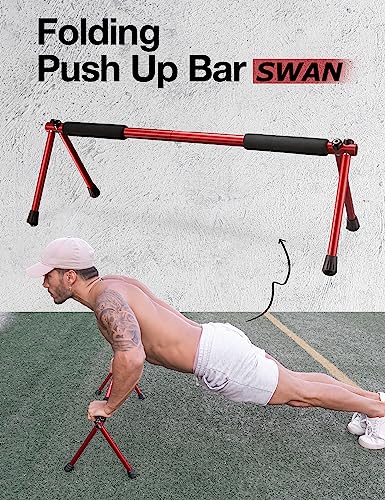 Push Up Bar – Folding Dip Bar for Home Workout, Lightweight & Portable Strength Training Equipment for Men & Women, Indoor & Outdoor Use (Hawk) - color: Swan Red