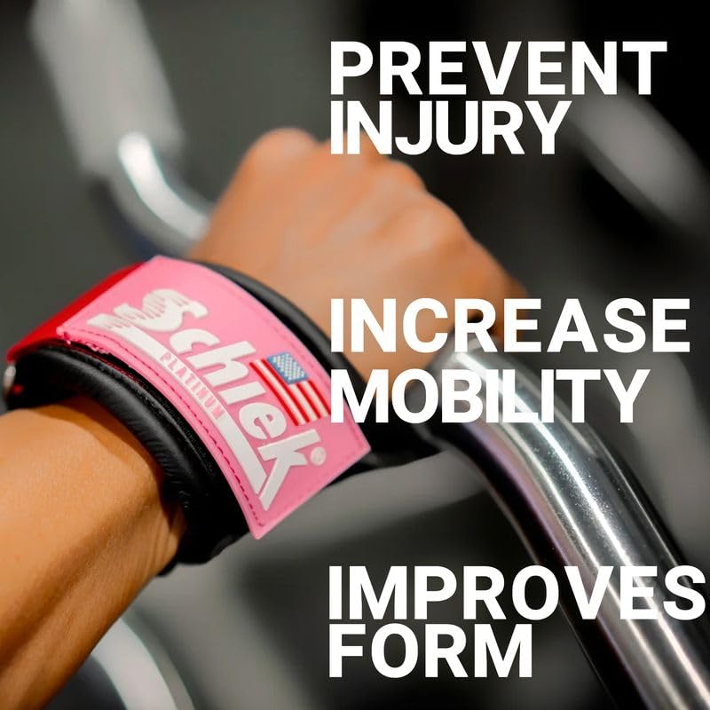 Schiek Sports Model 1907 Platinum Edition Ultimate Grips - 3 in 1 Weight Lifting Straps Wrist Wraps and Grip Pads - color: Pink, size: Medium