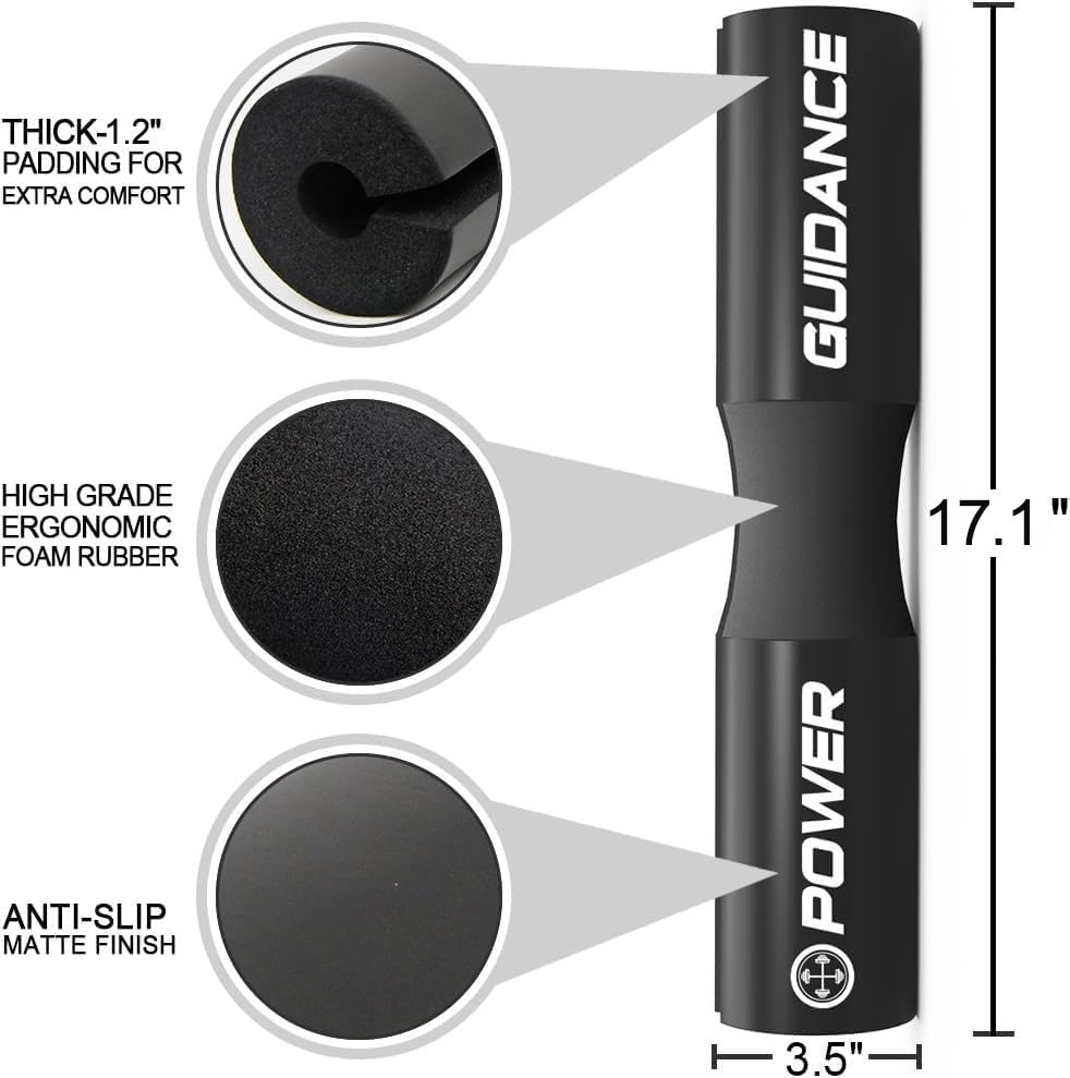 POWER GUIDANCE Barbell Squat Pad - Neck & Shoulder Protective Pad - Great for Squats, Lunges, Hip Thrusts, Weight Lifting & More - Fit Standard and Olympic Bars Perfectly - color: Black
