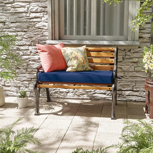 Premium Outdoor Bench Cushions for Patio Furniture 3.5inches Memory Foam Bench Cushion Waterproof Fade Resistant Porch Swing Cushions with Straps 36×18 Inch Blue - color: Blue, size: 36'' x 18'' x 3.5''