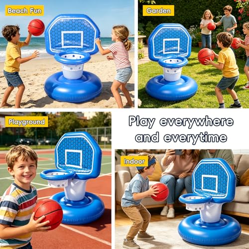 Pool Toys Inflatable Pool Floats Set, Inflatable Pool Basketball Hoop with 2 Balls for Indoor Outdoor Toddler Toys, Poolside Basketball Hoop Summer Water Toys for Boys Girls Age 3+