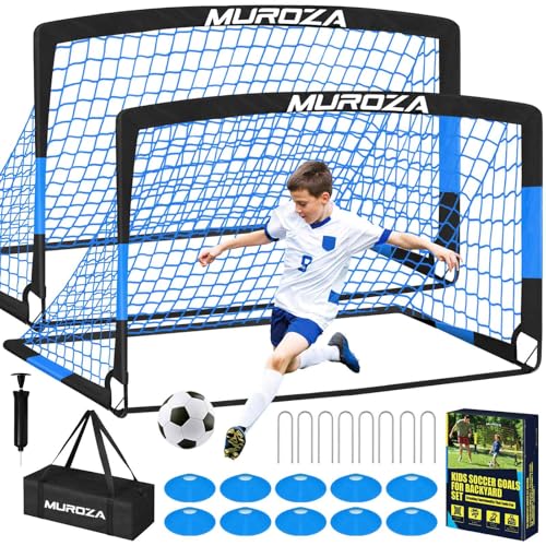 Soccer Goal, Kids Soccer Goals for Backyard Set, 2 Pack of Portable Pop Up Soccer Net with Soccer Ball, Cones, Complete Training Equipment for Youth, Toddler Outdoor Sports Games - color: Black Blue, style: 6 ft x 4 ft