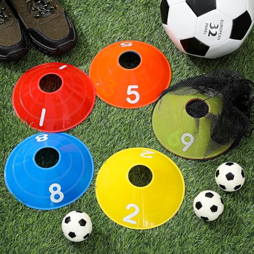10 Pcs Numbered Sports Disc Cones 1-10 Soccer Cones with Mesh Carry Bag Flexible Agility Cones Soft Field Cones for Gym PE Classes School Activities Games, Sports Training Equipment - color: Multicolor