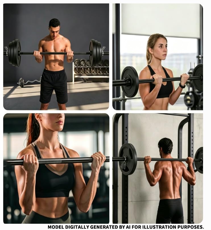 Olympic Barbell Bar 4FT, 350LB Straight Weight Lifting Bar, Fits 2-Inch Olympic Plates, Rotating Sleeves, 2 Spring Collars, Knurled Strength Training Bar for Home Gym - color: Black Barbell