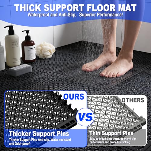 50 PCS Modular Interlocking Cushion Interlocking Floor Tiles with Hole Drainage Mat 10" x 10" Non Slip Pool Deck Mat Outdoor for Drain Deck Pool Patio Shower Kitchen Balcony (Black) - color: Black