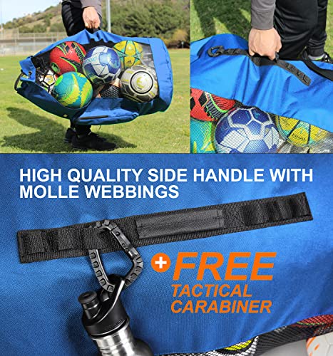 Fitdom Heavy Duty XL Soccer Mesh Equipment Ball Bag w/Adjustable Shoulder Strap Design for Coach. with an Over-Sized Front Pocket for Sporting Accessories. Best for All Outdoor & Water Gears - color: Blue / Black