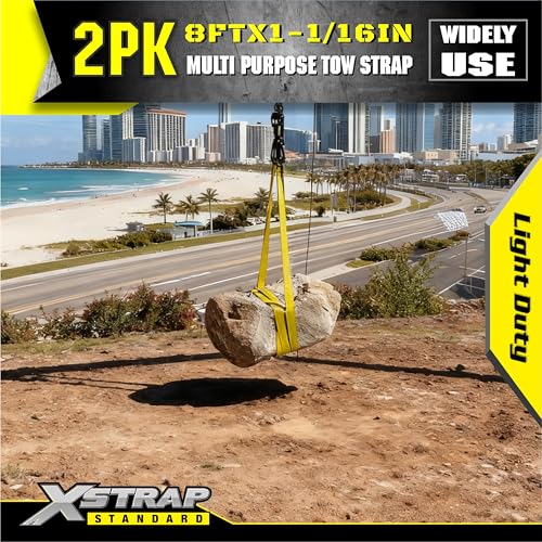 XSTRAP STANDARD 2PK 1''x 8FT Lift Sling Web Strap/Wear Guard End, Heavy Duty Flat Eye Lifting Sling with 2 Reinforced Loops for Tree Saver Lifting Furniture Appliances Machine - style: 2pk 1''x8ft