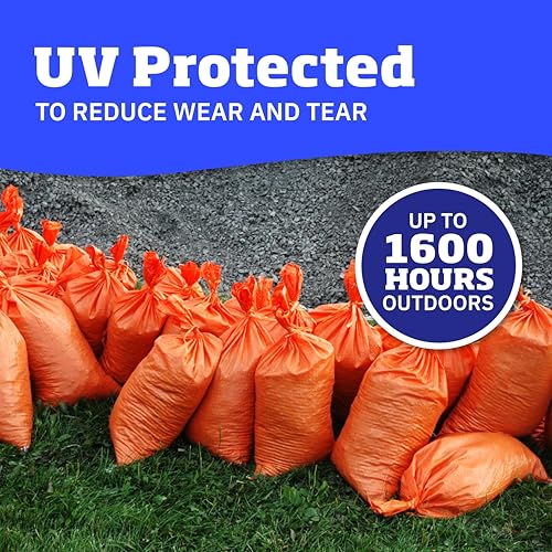 DURASACK Heavy Duty Sandbags with Ties, 14x26, Empty, Orange, Pack of 20 | Woven Polypropylene Sandbags for Flood Control with 1600 Hours of UV Protection, 50 lbs Capacity - color: Orange, size: 20 Sandbags