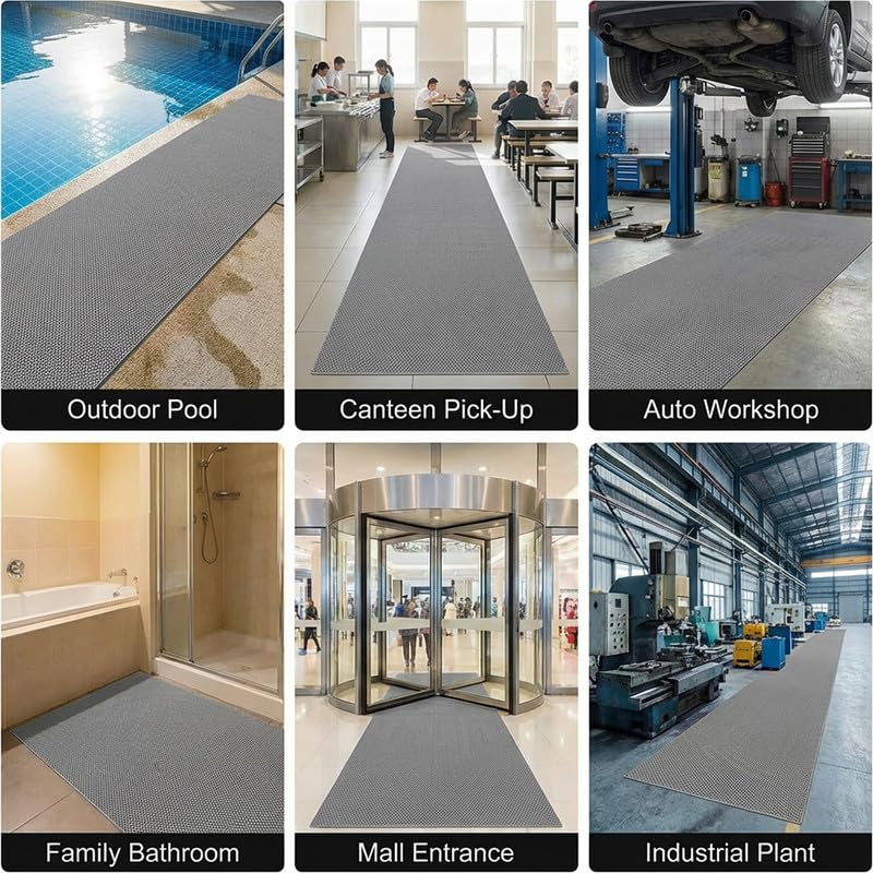 Non Slip Drainage Mats PVC Pool Floor Mat 0.23'' Thick Outdoor Indoor Parking Space Mat for Bathroom Garage Basement Backyard Commercial Kitchen 3x23Ft, Grey - size: 3FTX23FT