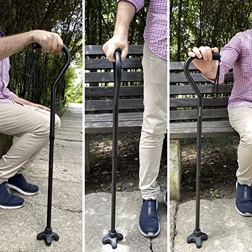 Walking Cane Foldable for Men & Women Seniors for Balance,Self Standing Folding,Height Adjustable Anti-Slip Lightweight Alloy Walking Stick for Travel Mobility Aid - color: Matte Black Offset Handle