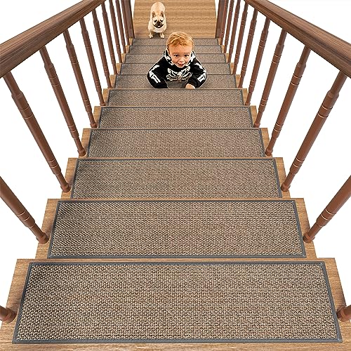 PADOOR Non Slip Stair-Treads,Rubber Backing Stair-Runners for Wooden Steps,15PCS Residue Free Carpet Stair Treads for Kids and Dogs 8"x30" Light Gray - size: 15PCS, style: Light Gray